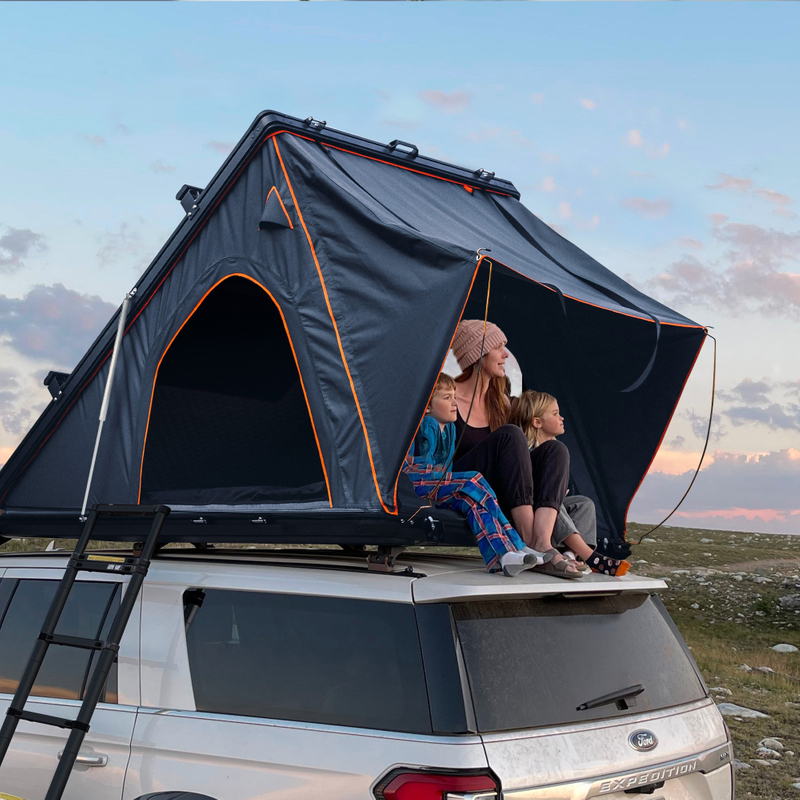 Trustmade Triangle Aluminium Black Hard Shell Grey Rooftop Tent with Roof Rack Scout Plus Series 