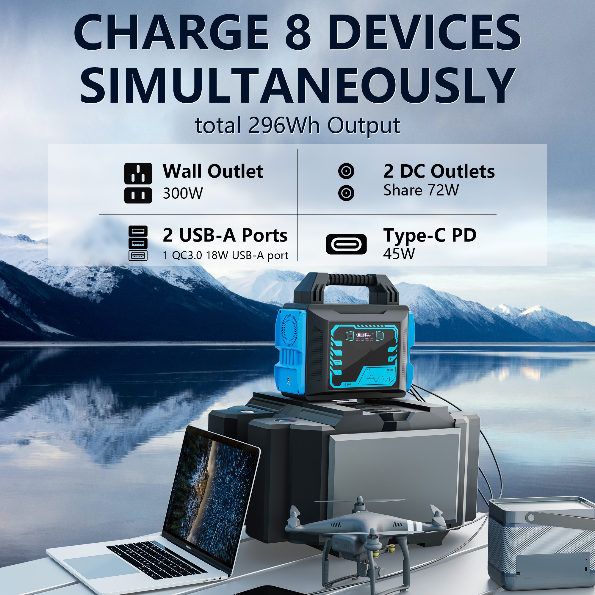 Portable Power Station 300W, Solar Generator